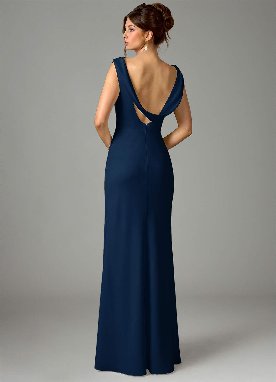 Azazie Kieryn Bridesmaid Dresses Dark Navy Mermaid Pleated Stretch Satin Dress image5