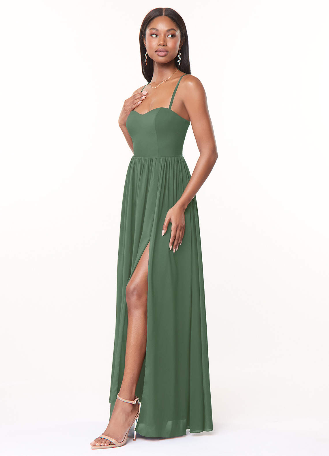 EMOTIONAL DRESSES パーティドレス　ライトグリーン　38サイズ Azazie Marilyssa Ready to Ship Eucalyptus Stretch Chiffon