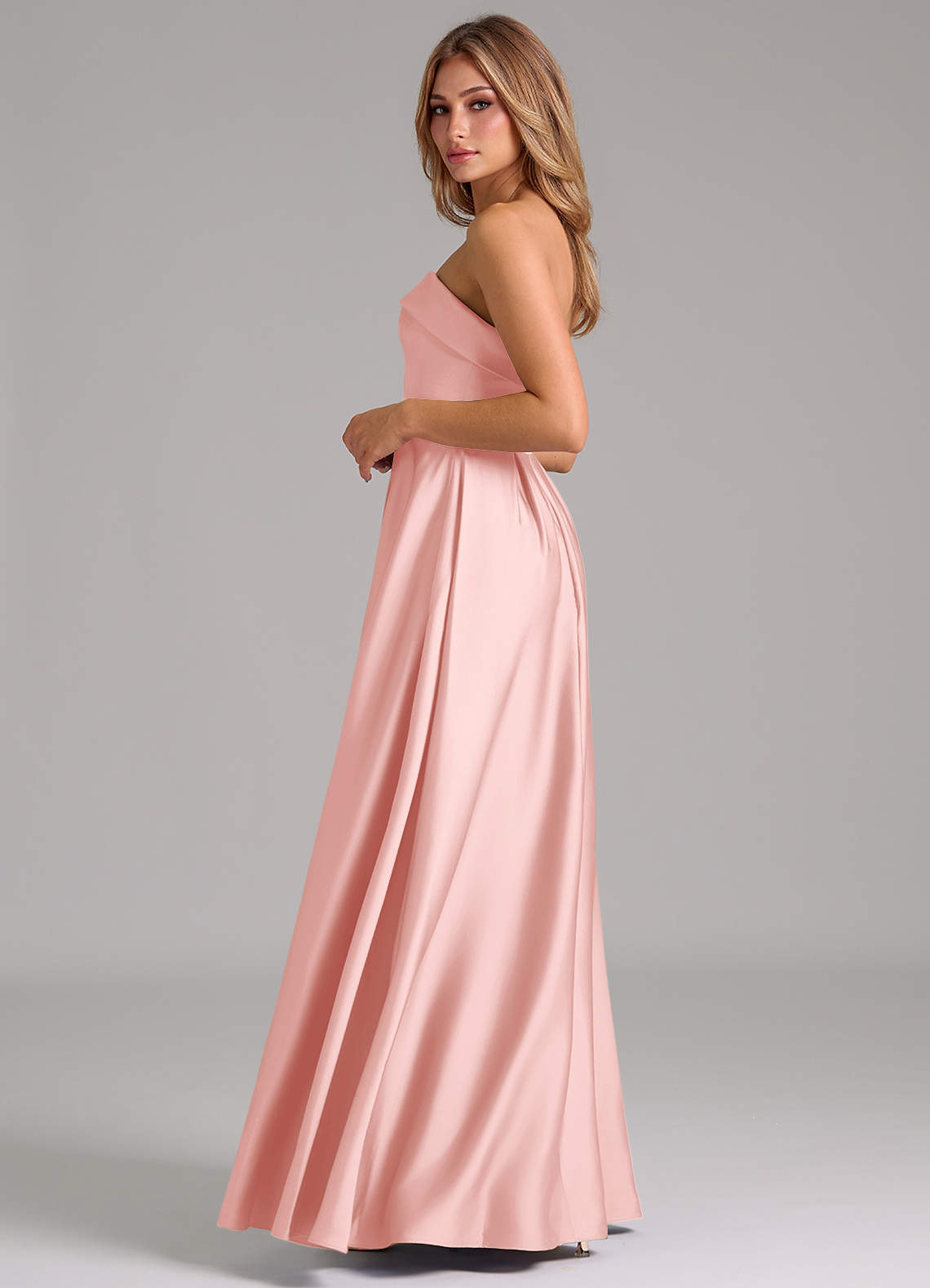 Azazie Lucienne Bridesmaid Dresses Powder Pink A-Line Strapless Stretch Satin Convertible Dress image2