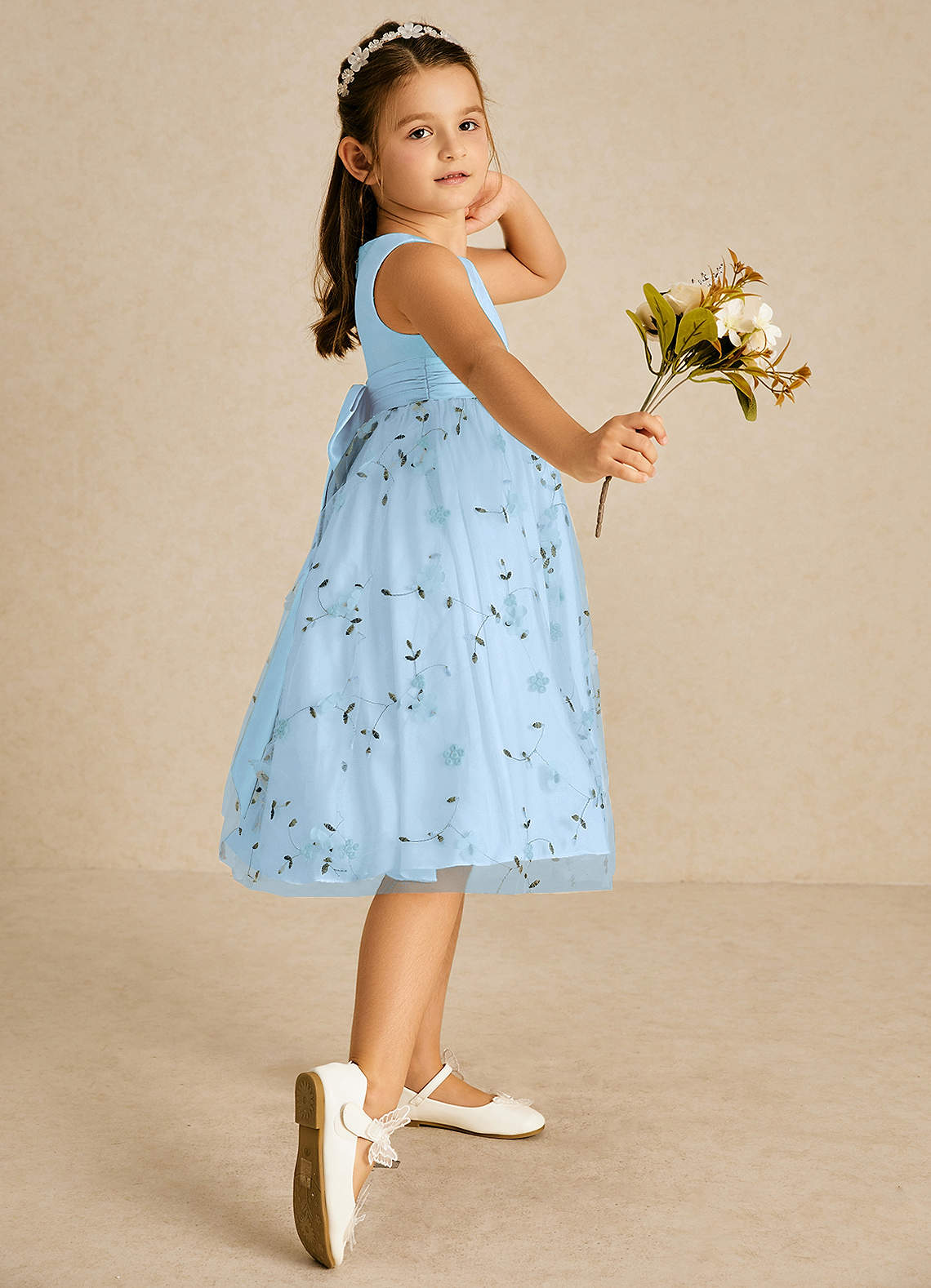 Azazie Pollie Flower Girl Dresses Sky Blue A-Line Bow Tulle Dress image2