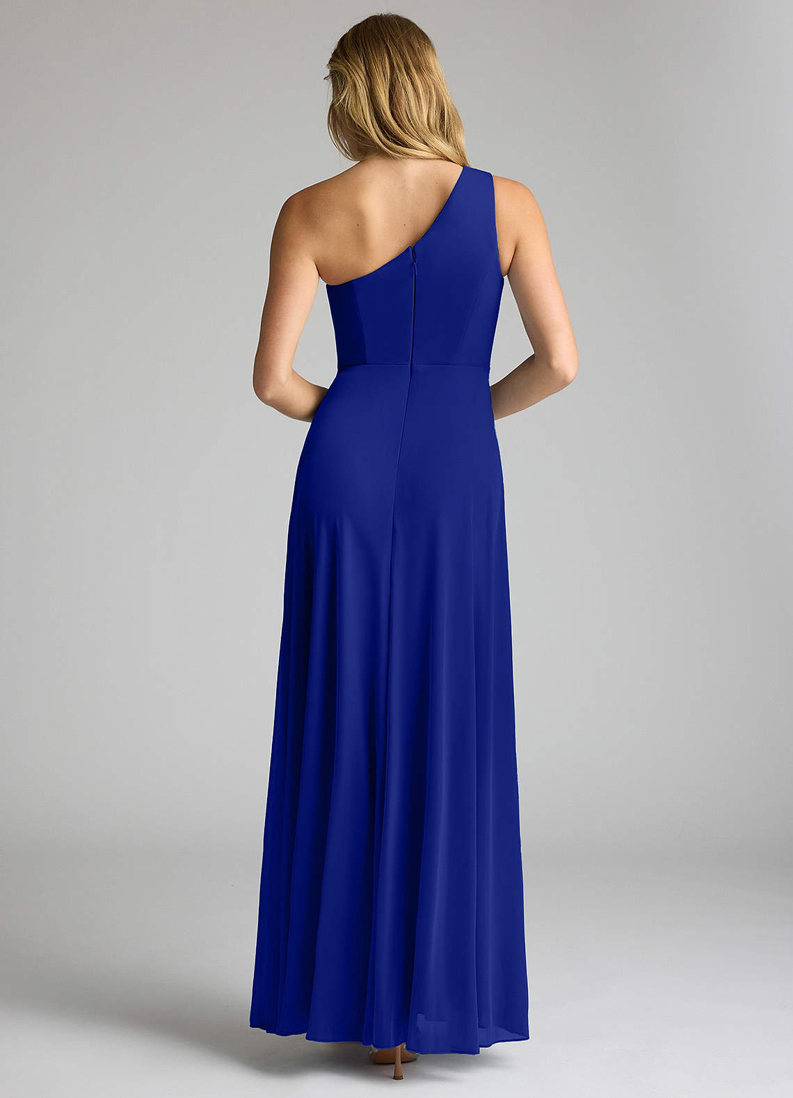 Azazie Brooke Vestidos de madrinha de casamento Vestido Royal Blue de Malha de Linha A com Ombro Único image4