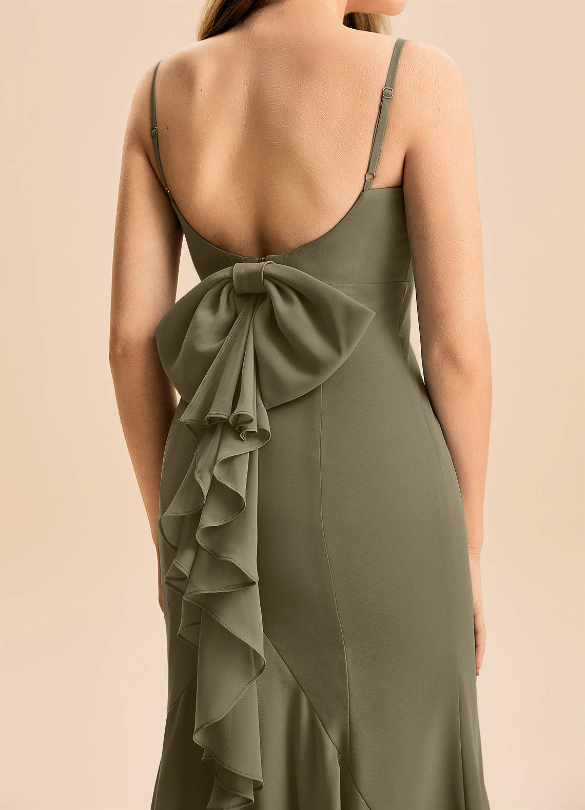 Azazie Lioren Junior Willow Green Mermaid Bow Chiffon Dress image5
