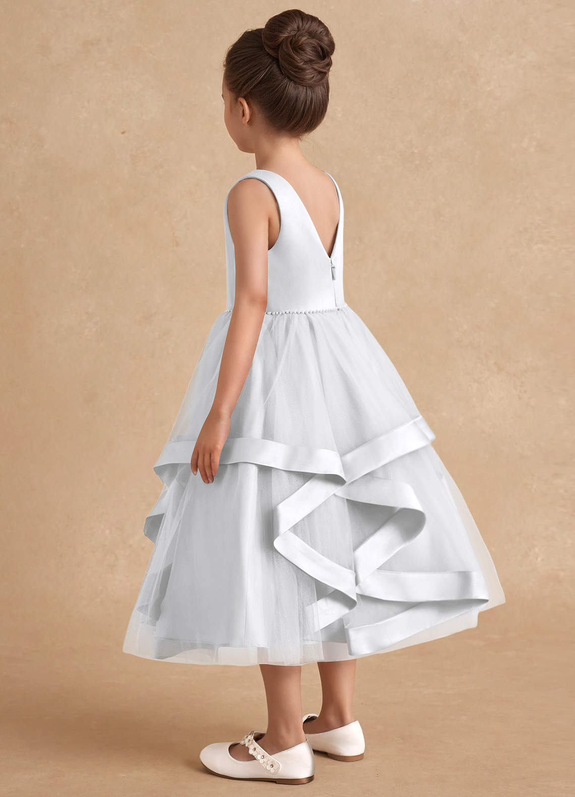 Azazie Posy Flower Girl Dresses White A-Line Beaded Tulle Dress image1
