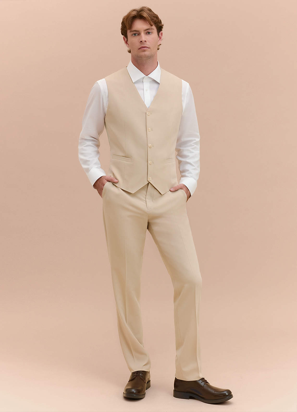 front William Tan Comfort Blend Suit Vest