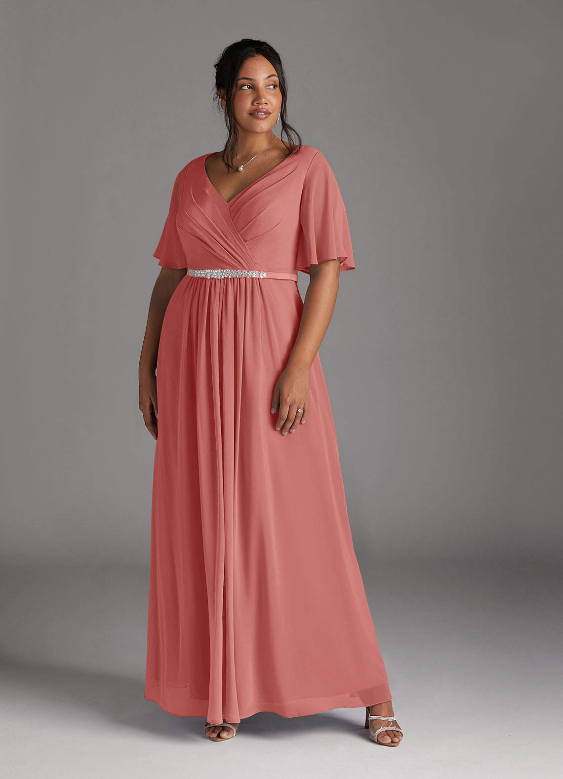 Azazie Tricia Mother of the Bride Dresses Antique Rose A-Line V-Neck Pleated Chiffon Dress image1