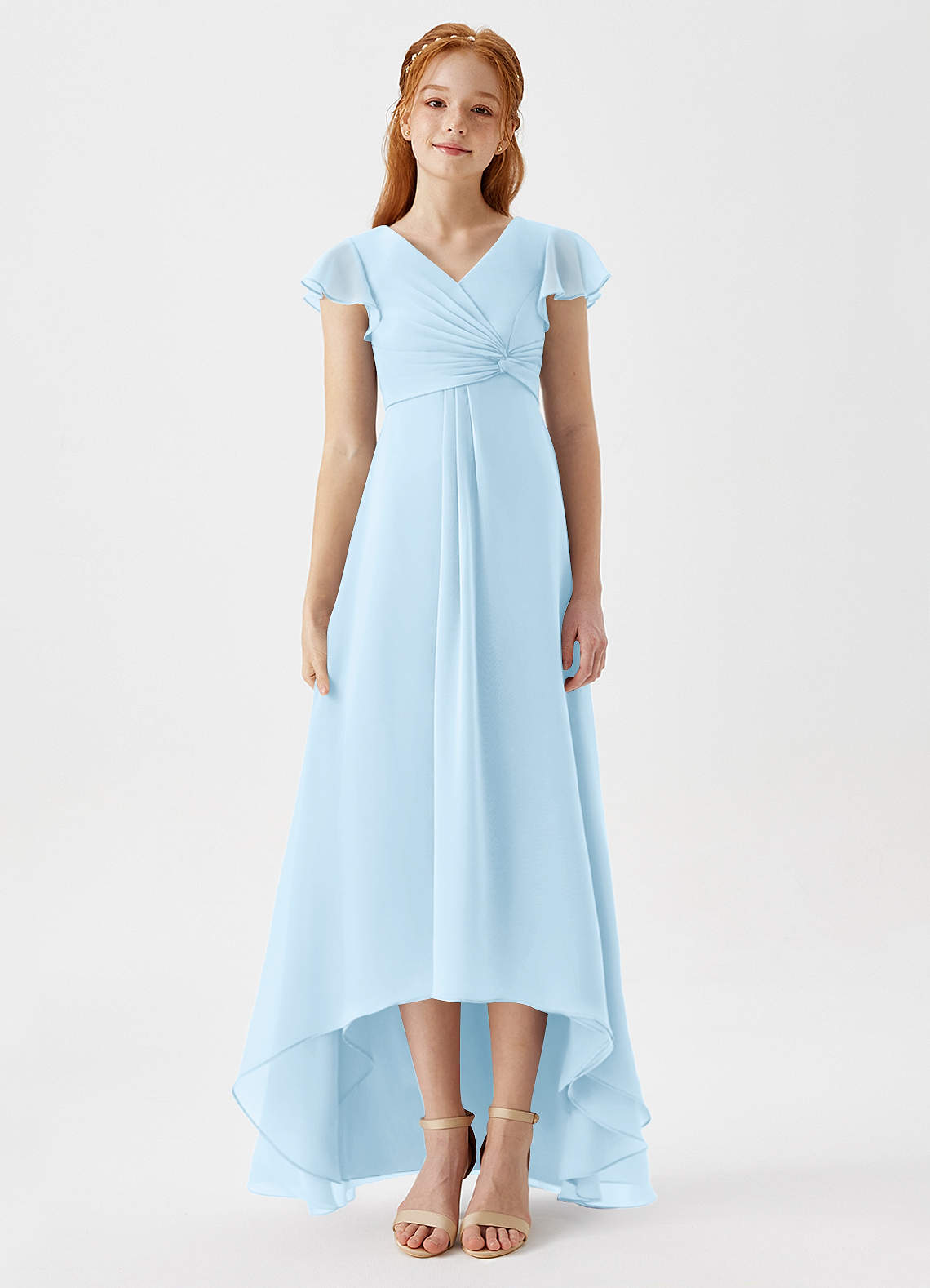 Azazie Breanne Junior Vestido de Azul Cielo de Gasa de Corte En A image5