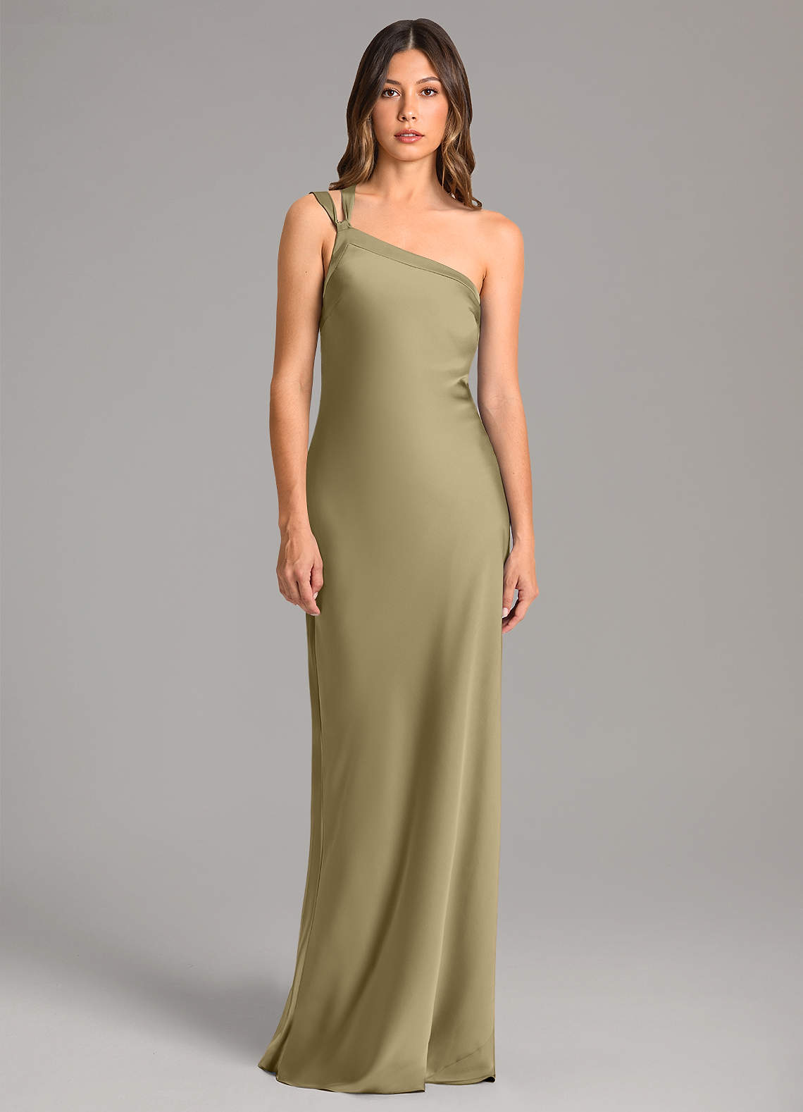 Azazie Monroe Moss Green Stretch Satin Bridesmaid Dresses | Azazie