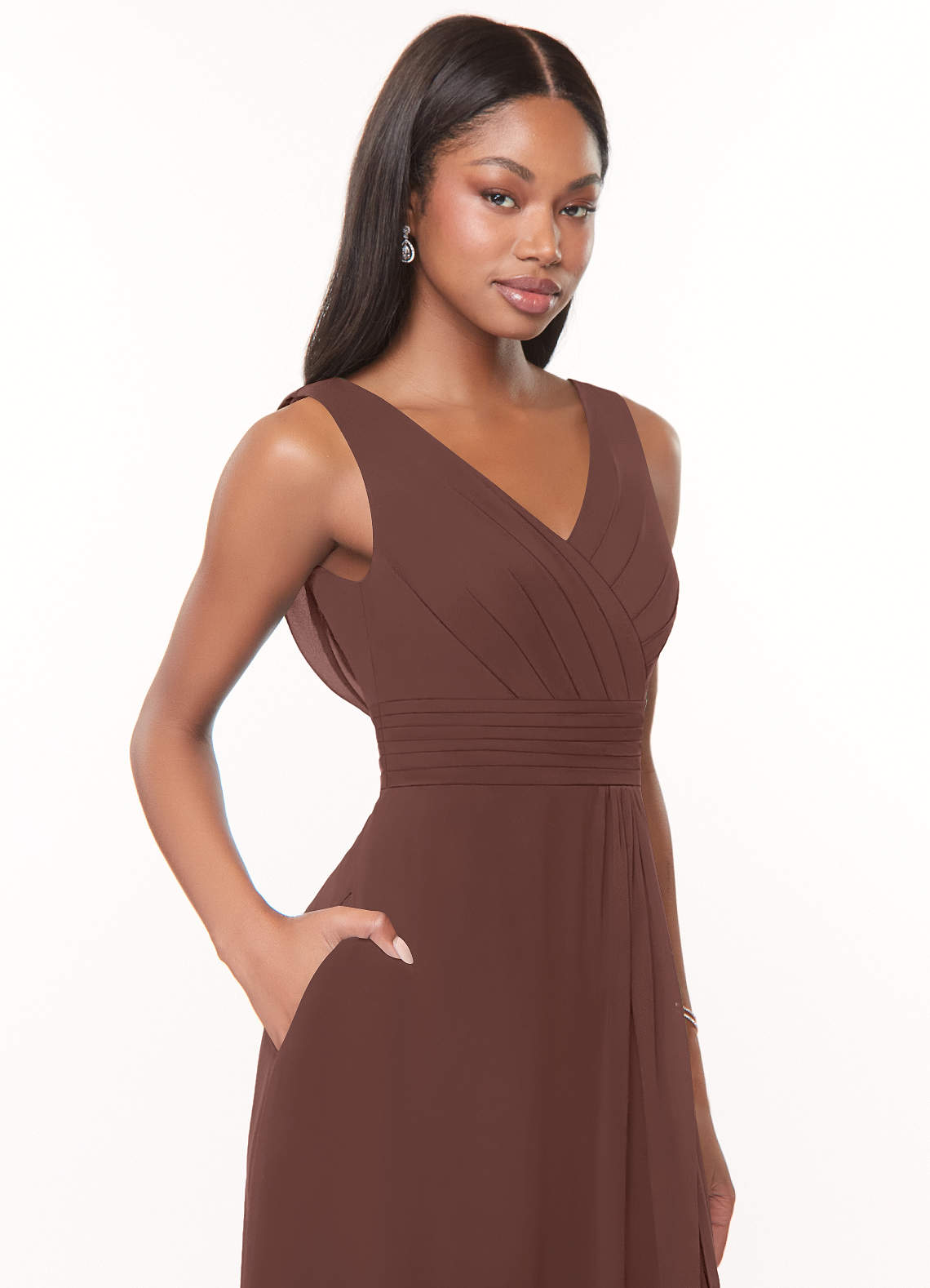 Azazie Karina At-home Try On Dresses Mulberry A-Line Pleated Chiffon Dress image4