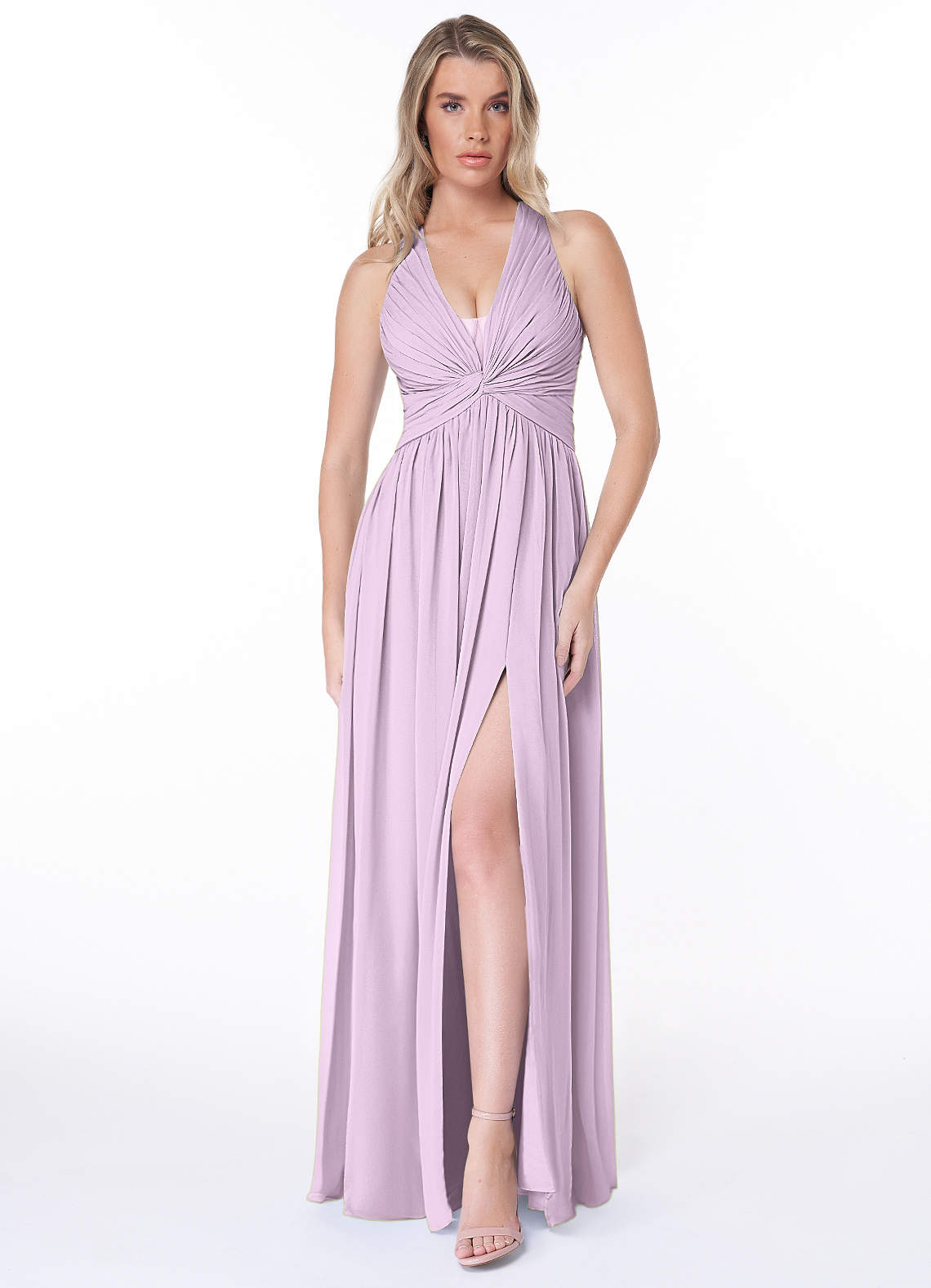 Azazie Jaclyn Bridesmaid Dresses Frosted Lilac A-Line Pleated Chiffon Dress image1