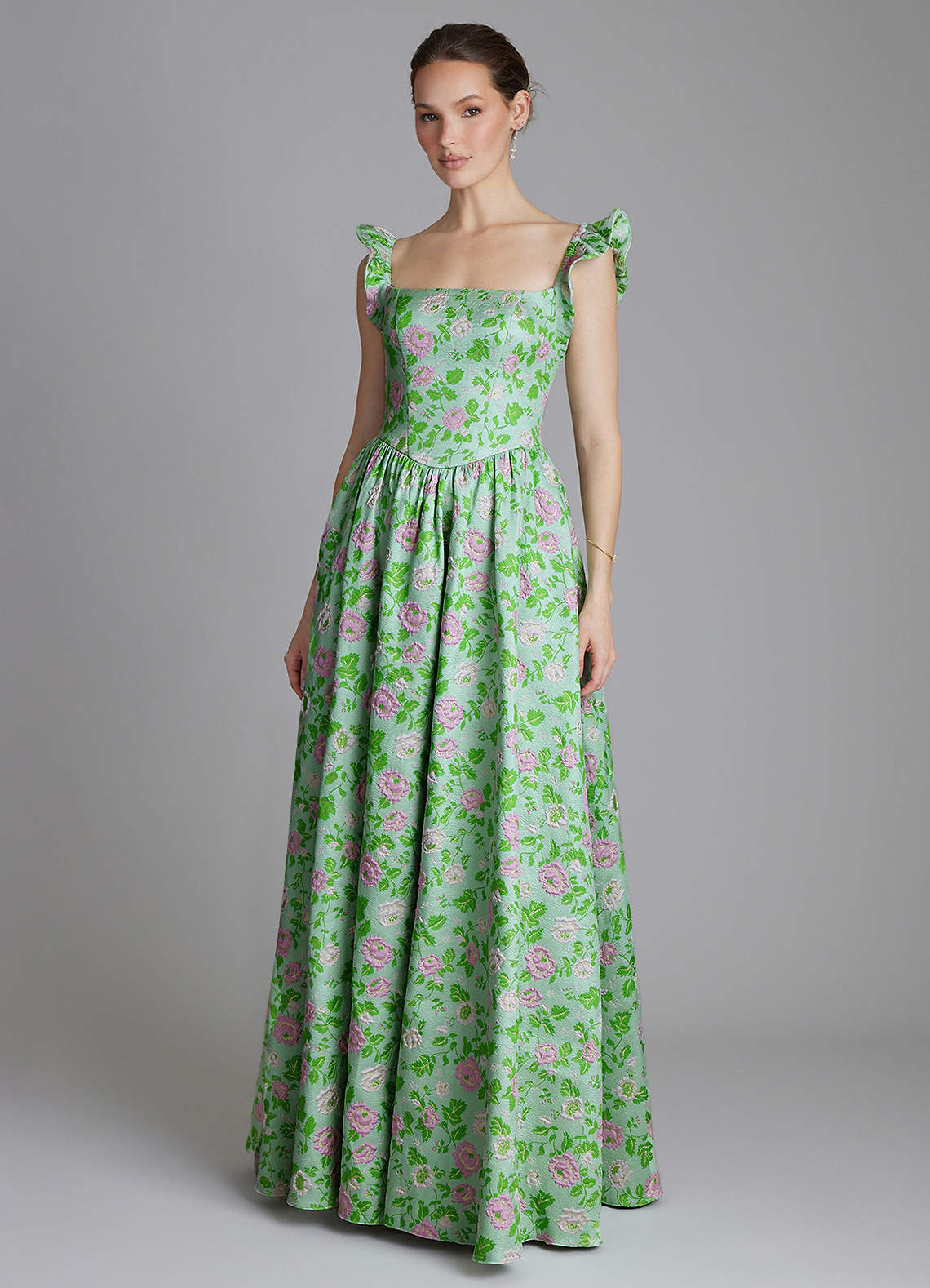 Azazie Ariyah Robes de demoiselle d'honneur Robe Trapèze en Brocart Corset Mauve Menthe image4