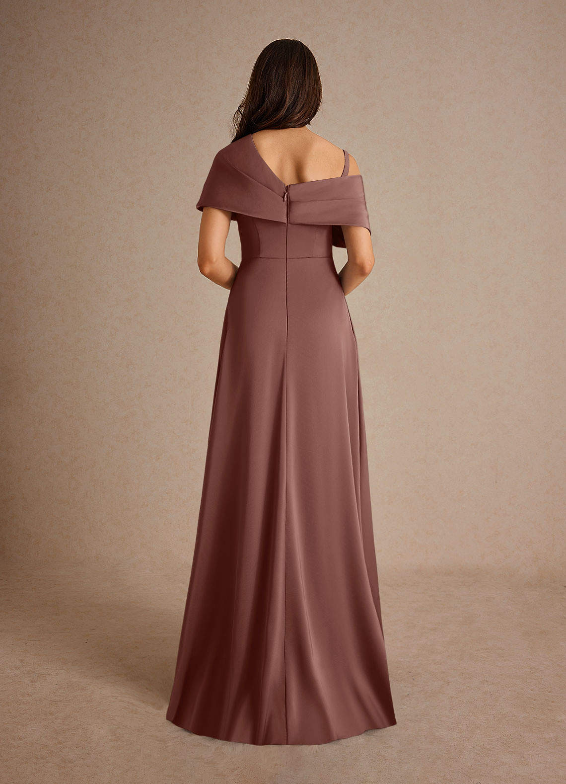 Azazie Milton Mother of the Bride Dresses Espresso A-Line Pleated Stretch Satin Dress image3