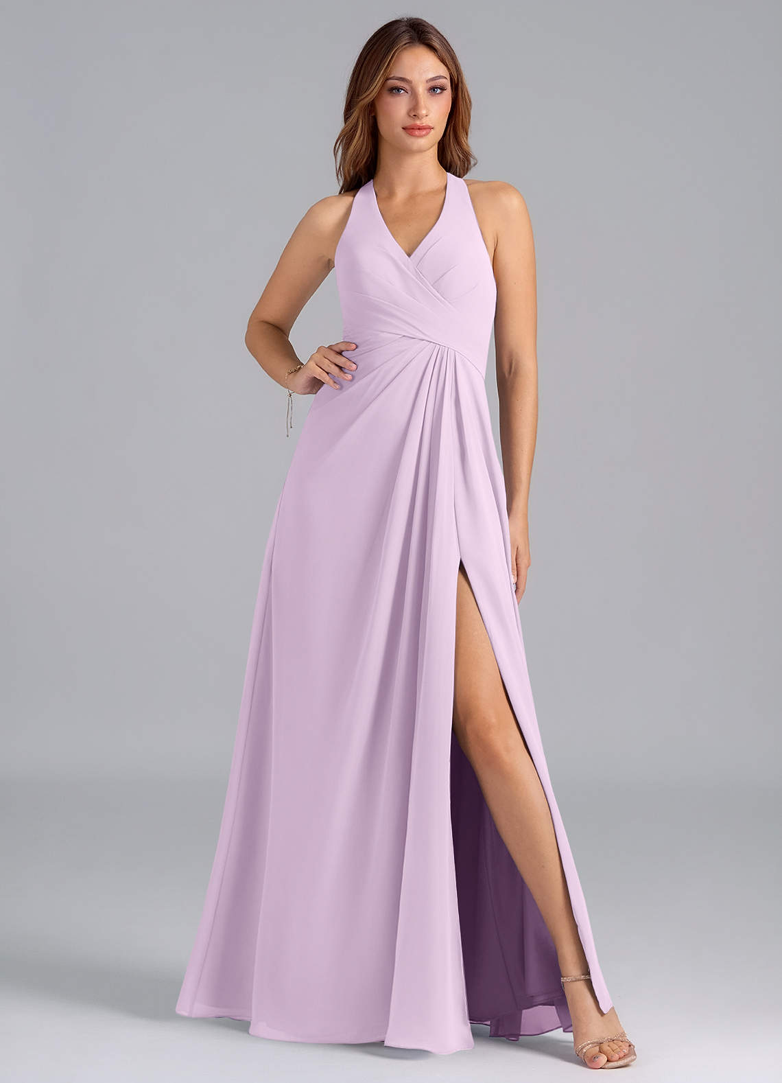 Azazie Dorota Bridesmaid Dresses Frosted Lilac A-Line Pleated Chiffon Dress image1