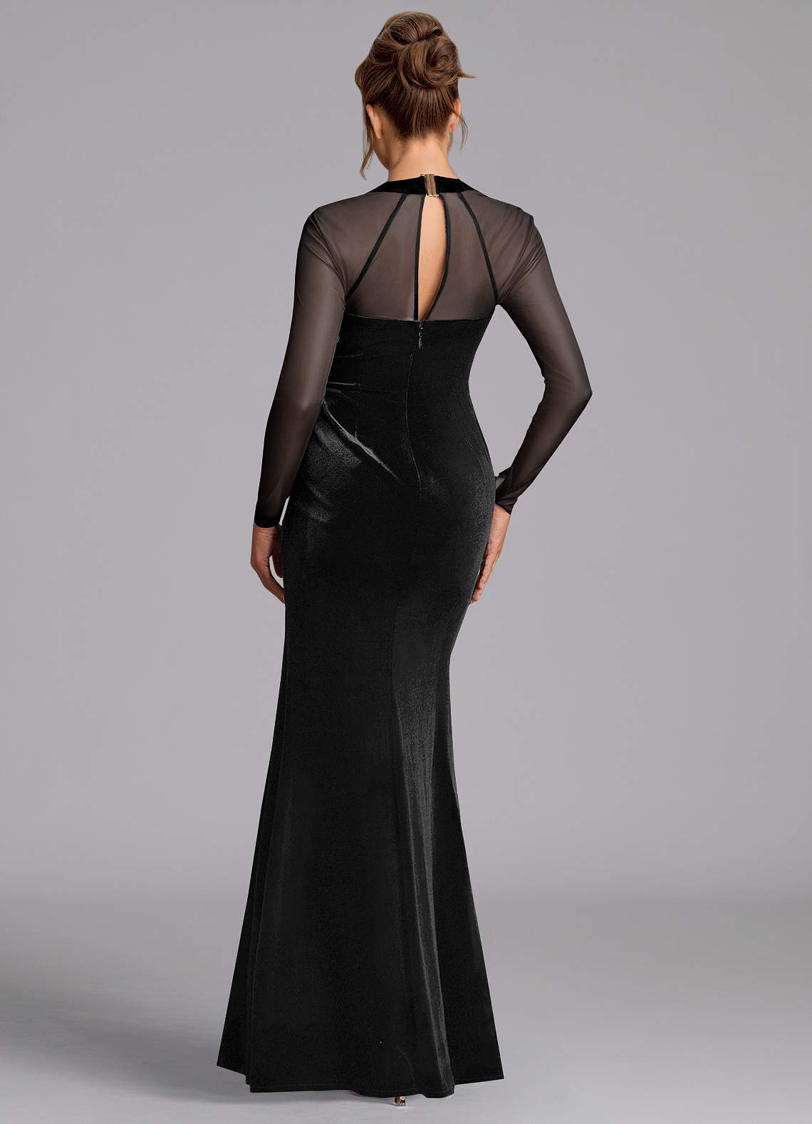 Azazie Megan Bridesmaid Dresses Black Mermaid Long Sleeve Mesh Dress image1