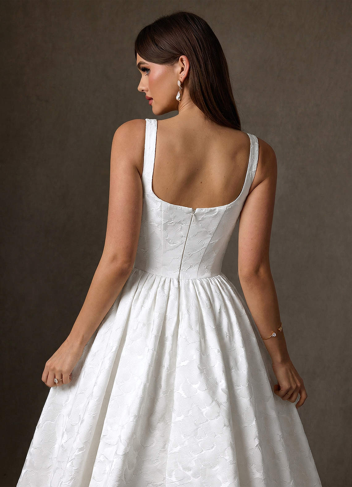 Azazie Verina Wedding Dresses Diamond White A-Line with Pockets Floral Jacquard Dress image6