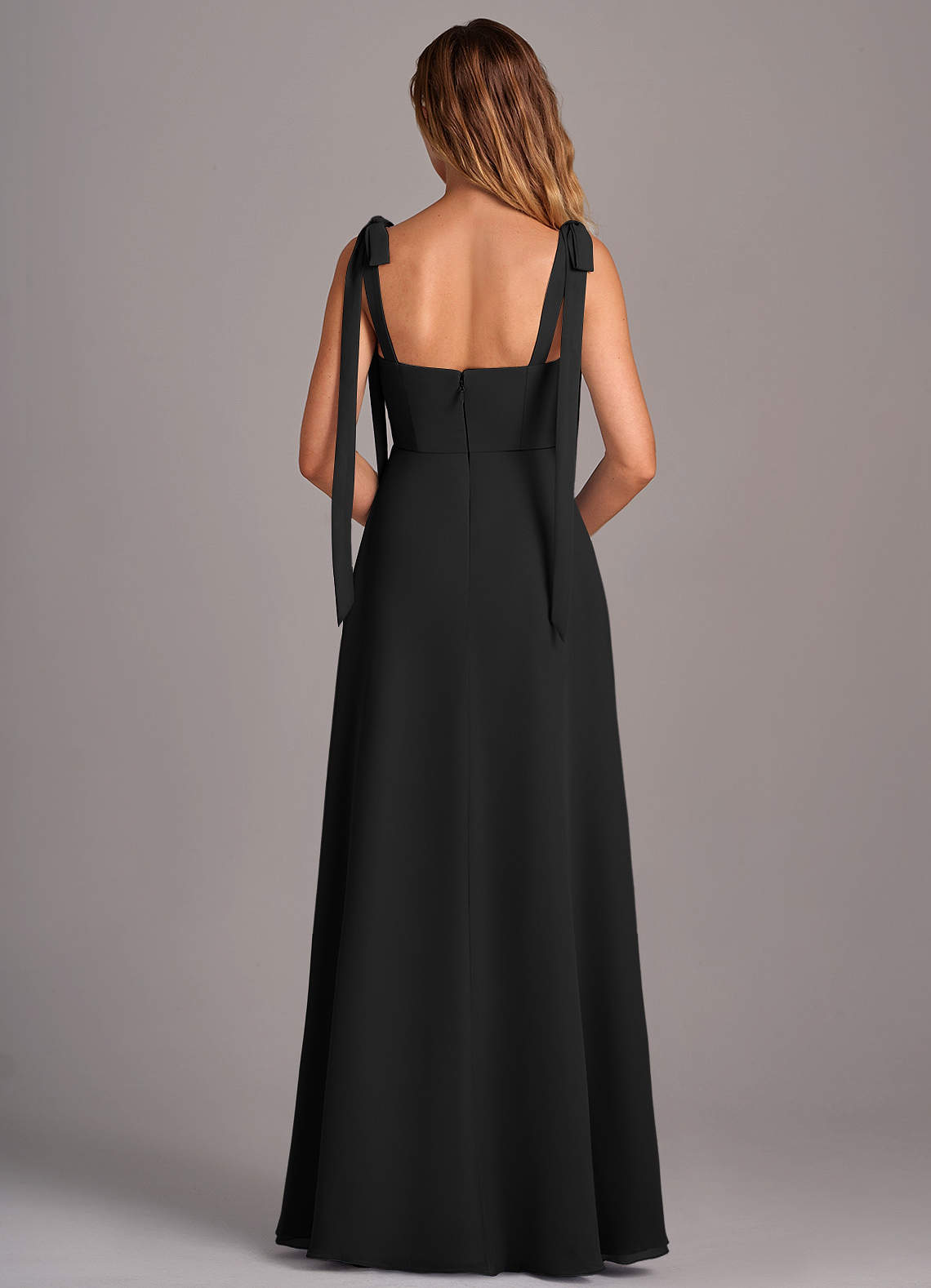 Azazie Debra Bridesmaid Dresses Black A-Line with Pockets Chiffon Convertible Dress image2