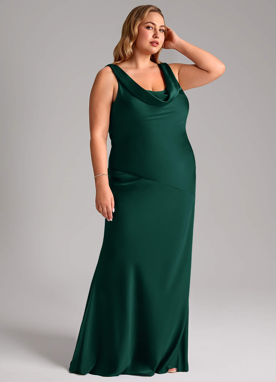 Azazie Rylina Bridesmaid Dresses Emerald Mermaid Stretch Satin Dress image9