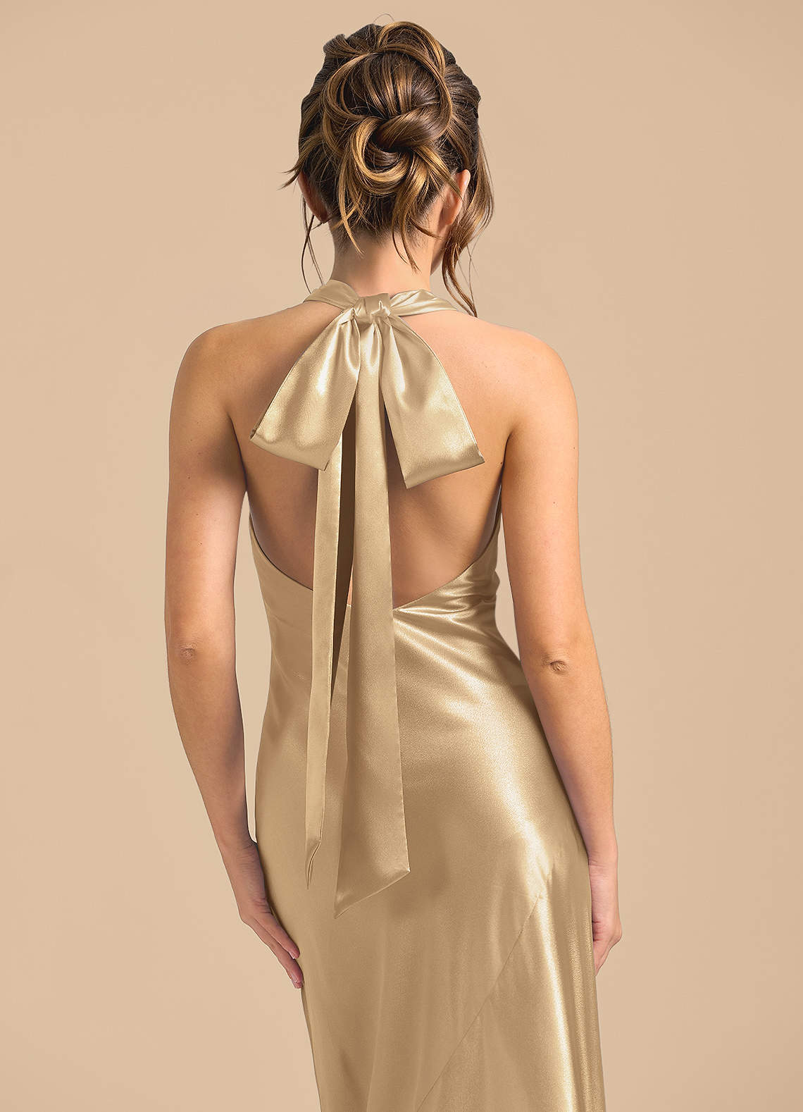 Azazie Velli Champagne Metallic Satin Bridesmaid Dresses | Azazie