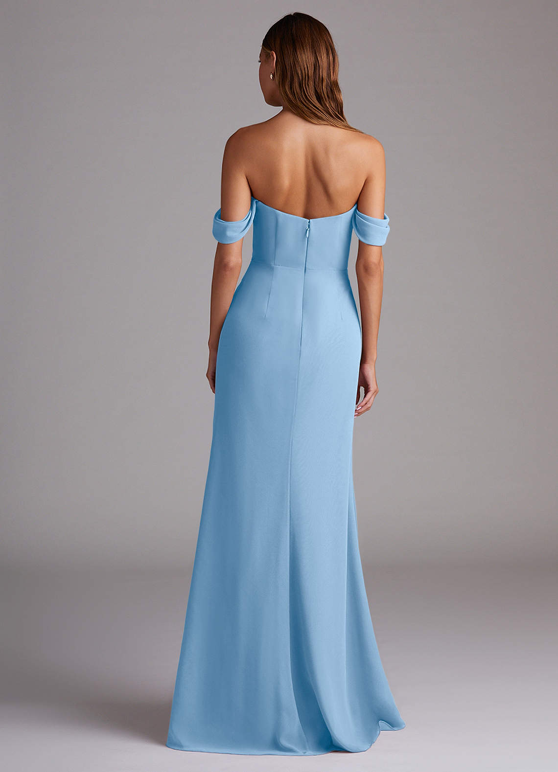 Azazie Saige Bridesmaid Dresses Powder Blue A-Line Off the Shoulder Chiffon Convertible Dress image6