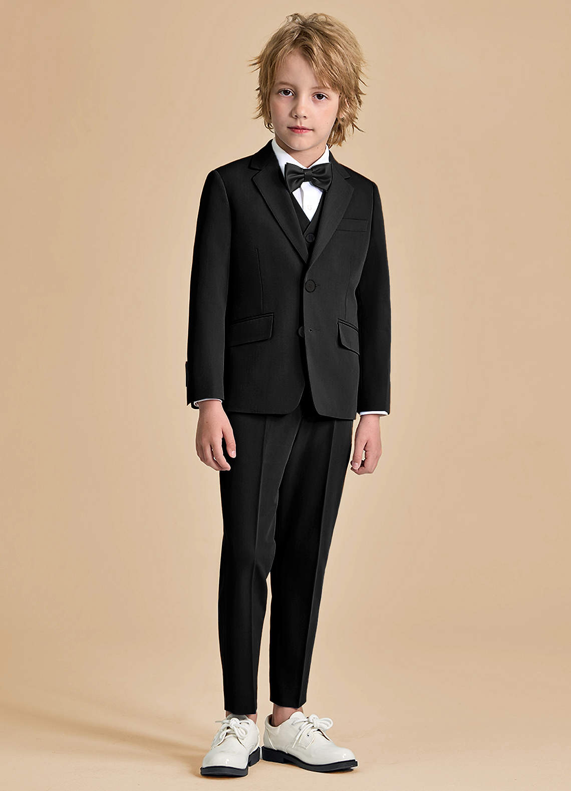 front Oliver Boys Black 5-Piece Suit With Bow Tie