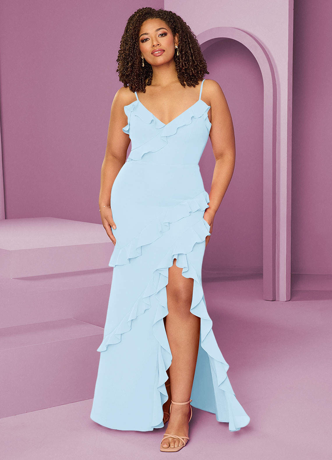 Barbie ♥ Azazie Bridesmaid Dresses Sky Blue Sheath Chiffon Dress image1