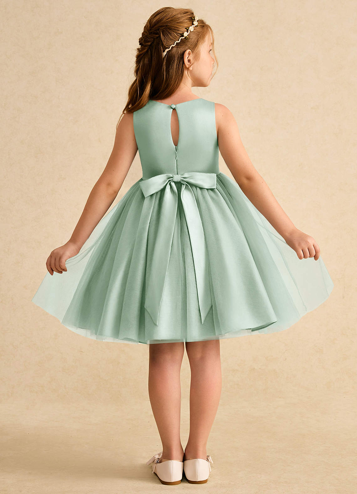 Azazie Prima Flower Girl Dresses Agave A-Line Bow Tulle Dress image1