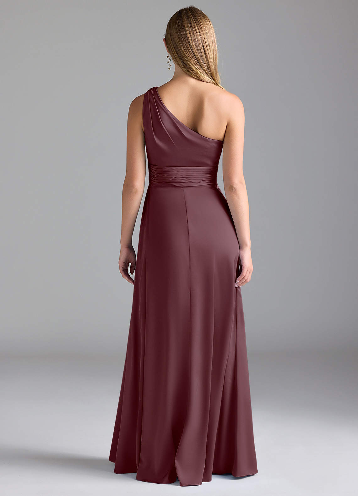 Azazie Dallas Bridesmaid Dresses Sangria A-Line One Shoulder Stretch Satin Dress image1