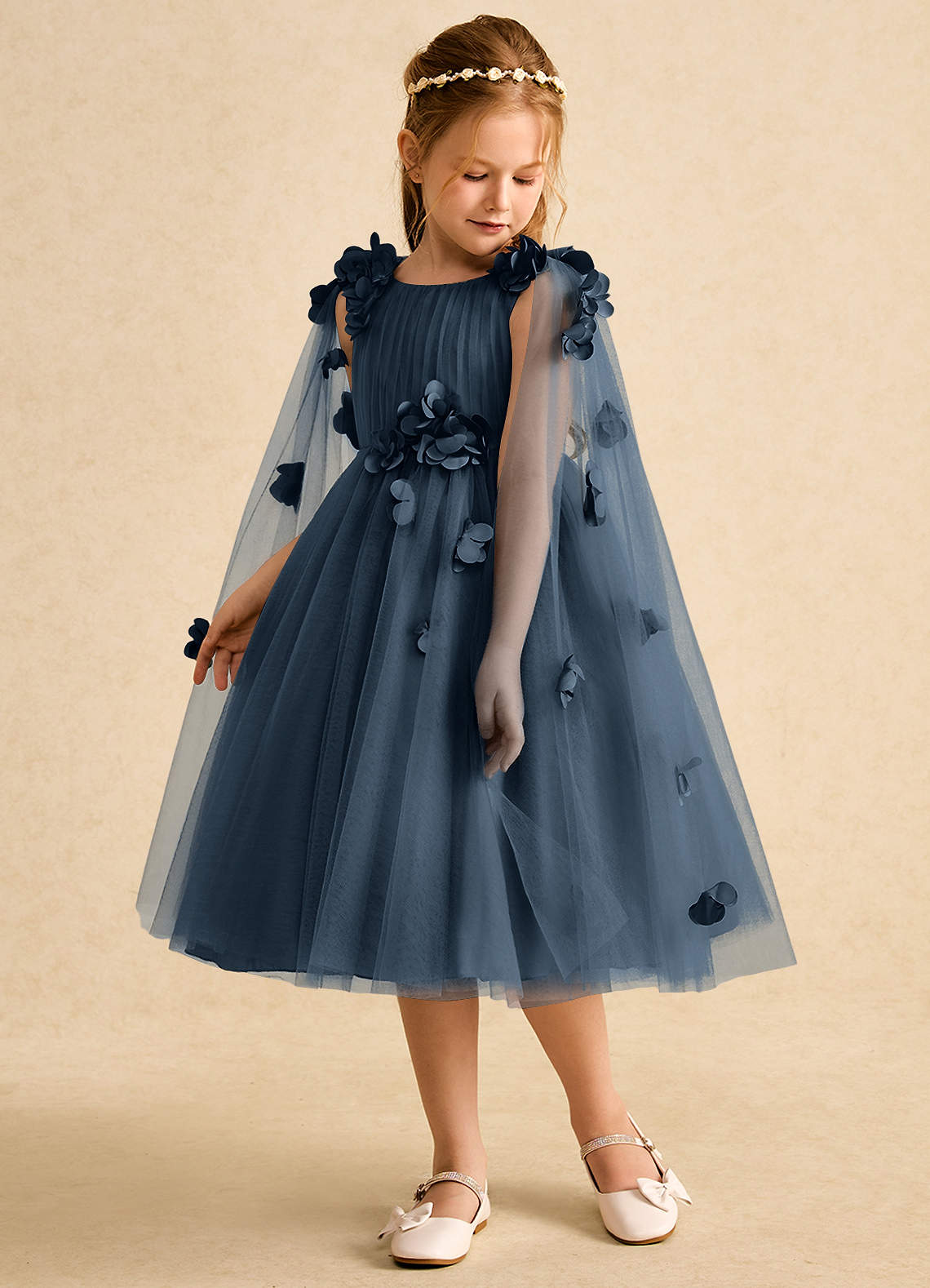 Azazie Staria Robe Demoiselle D'honneur Fillette Robe Princesse en Tulle Rayé Neptune image4