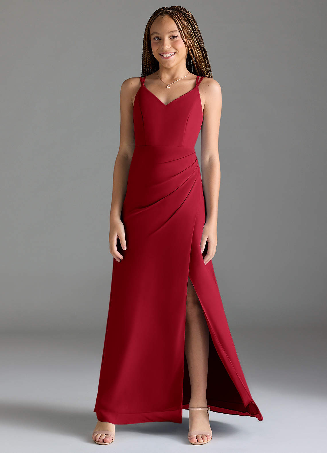 Azazie Leo Junior Scarlet Mermaid Pleated Chiffon Dress image1