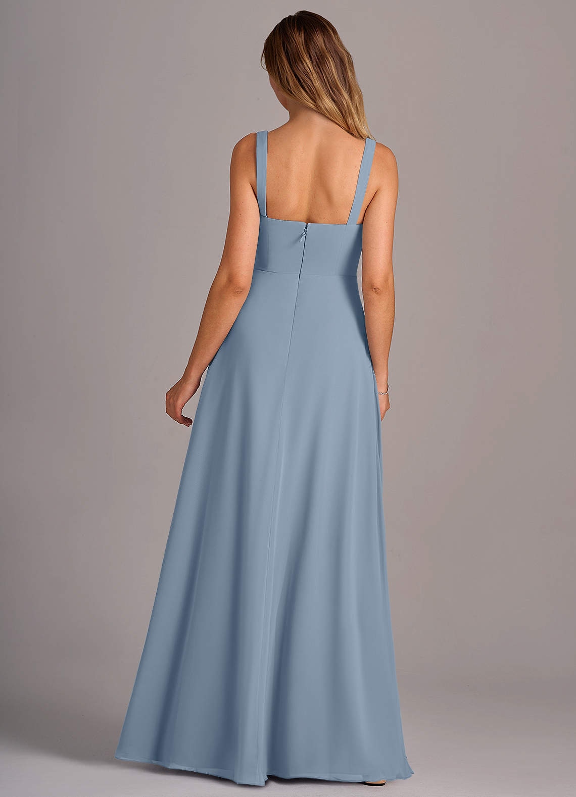 Azazie Debra Bridesmaid Dresses Dusty Blue A-Line with Pockets Chiffon Convertible Dress image5