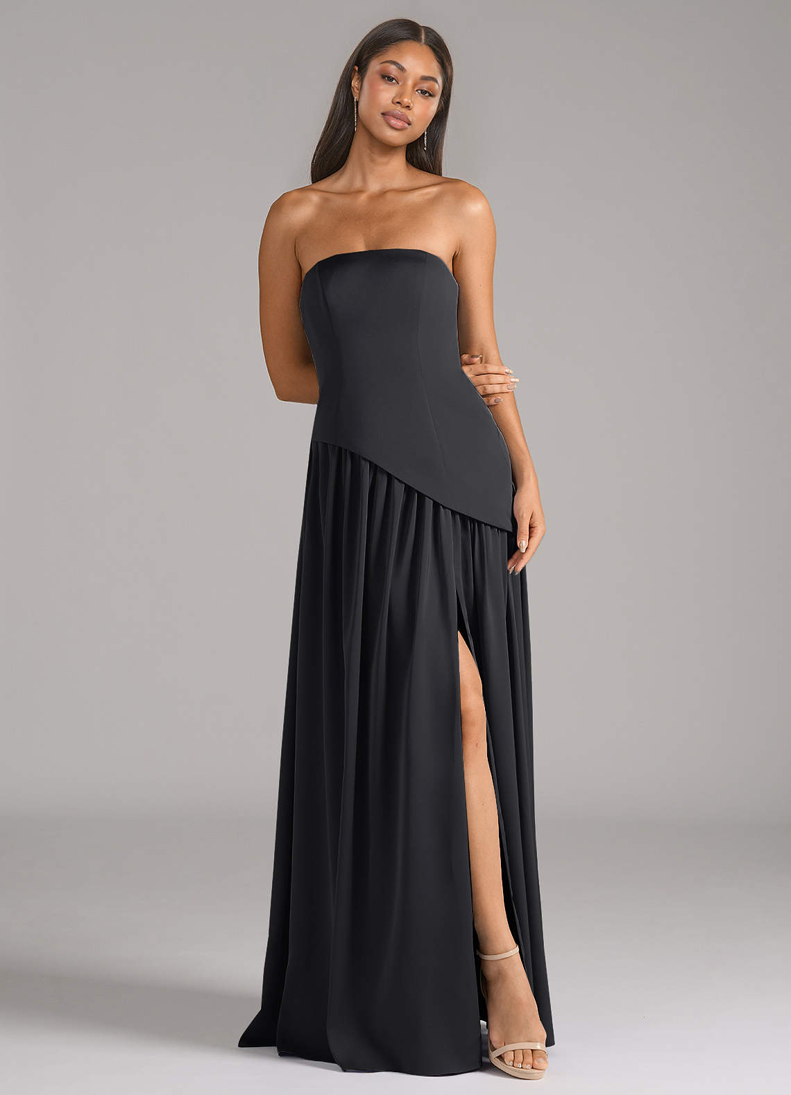 Azazie Adeline Ready to Ship Black Stretch Satin Bridesmaid