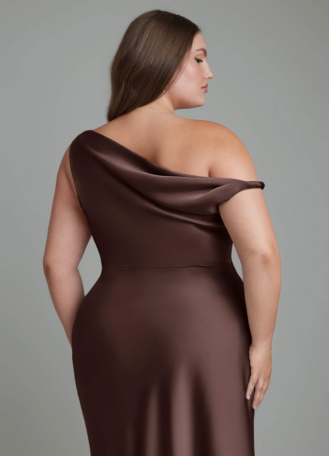 Azazie Emerson Bridesmaid Dresses Ganache Mermaid Off the Shoulder Stretch Satin Dress image12