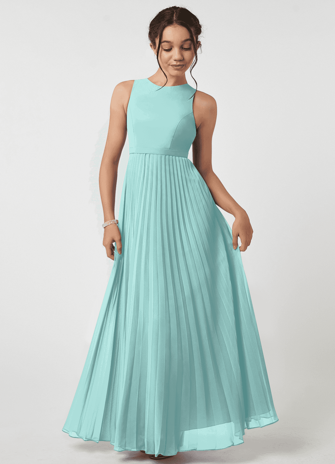 Azazie Lindie Junior Aqua A-Line Pleated Chiffon Dress image1