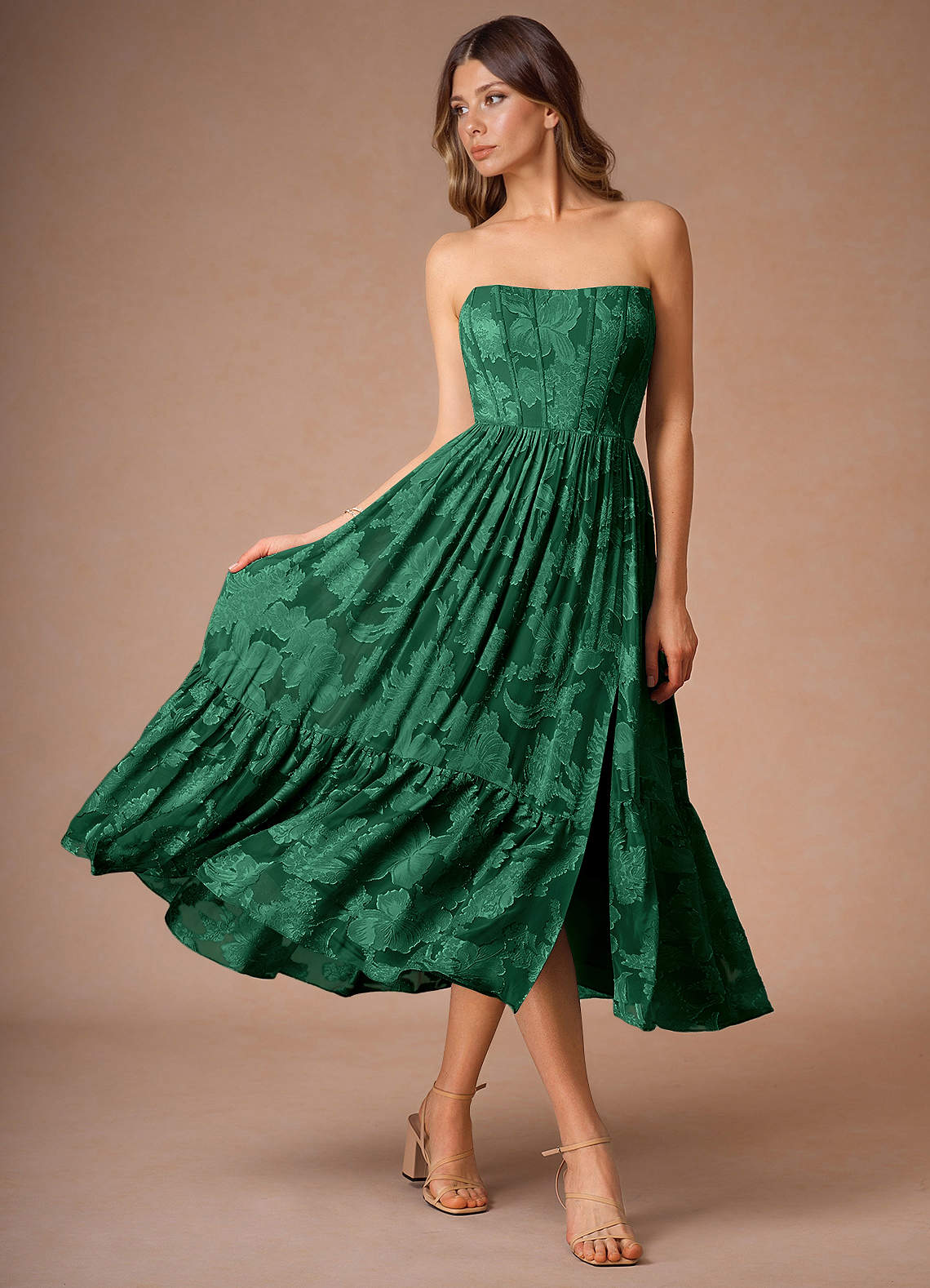 Midi jurk Eole Donkergroen Azazie