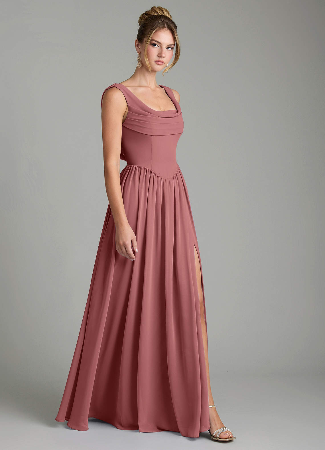Azazie Novi Kleider zum Anprobieren zu Hause Eine Linie Plissee Chiffon Kleid Stahlblau image2