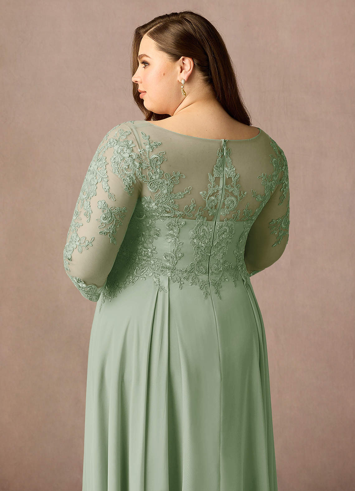 Azazie Marge Mother of the Bride Dresses Dusty Sage A-Line Scoop Lace Chiffon Dress image11