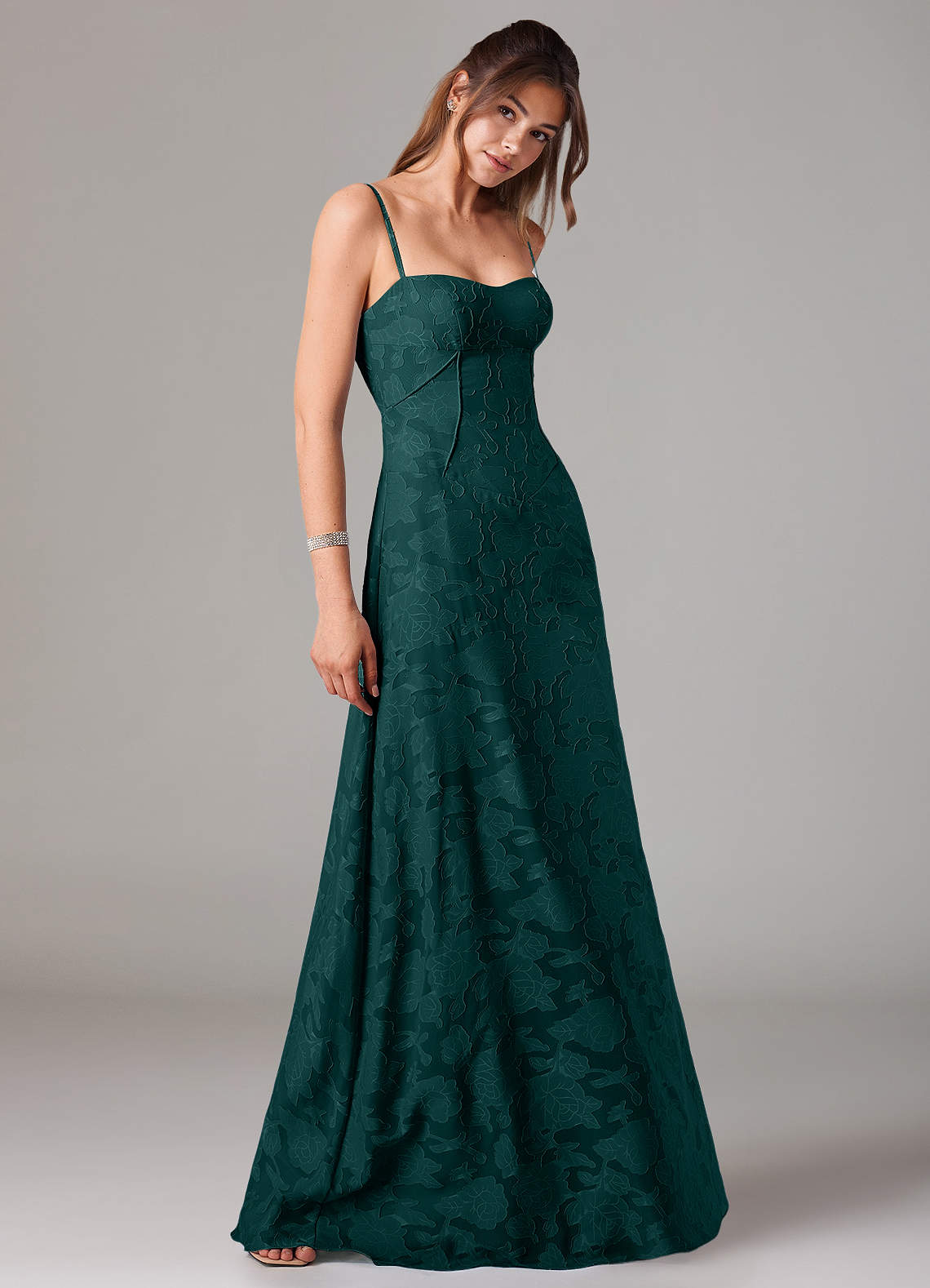 Azazie Valentine Bridesmaid Dresses Pine A-Line Sweetheart Neckline Floral Burnout Dress image3