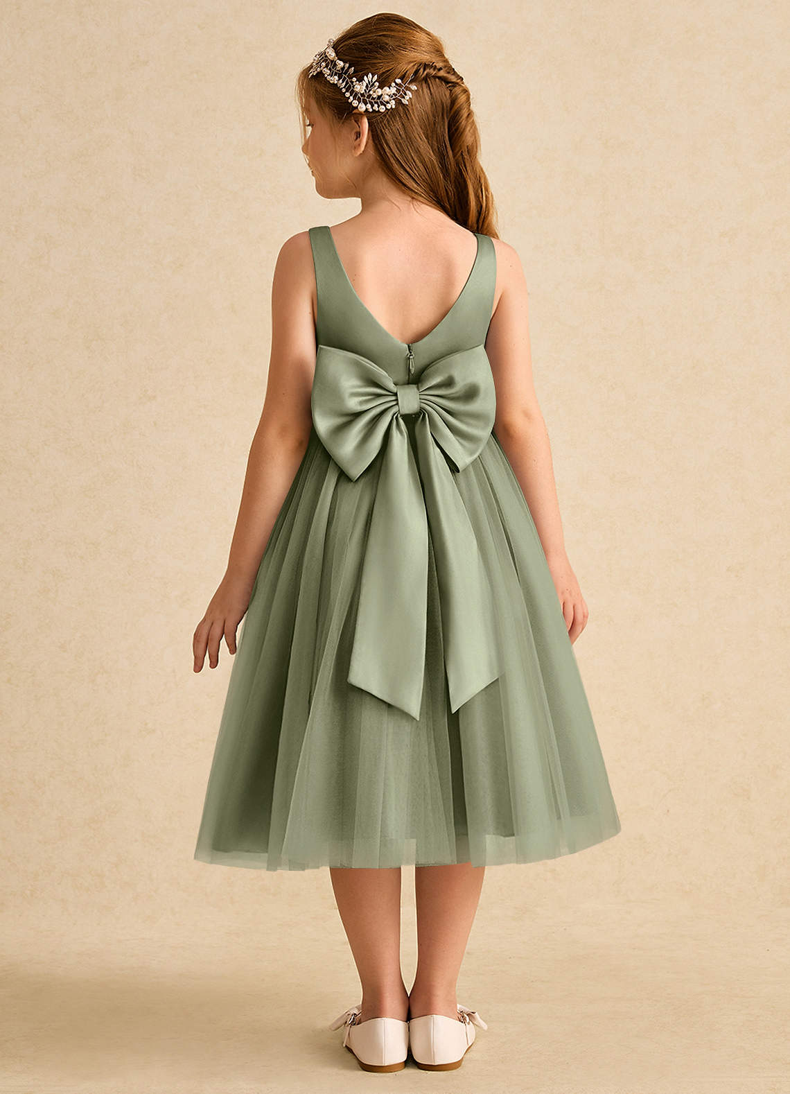 Azazie Firefly Flower Girl Klänningar Klä A-Line i Matt satäng Rosett image4