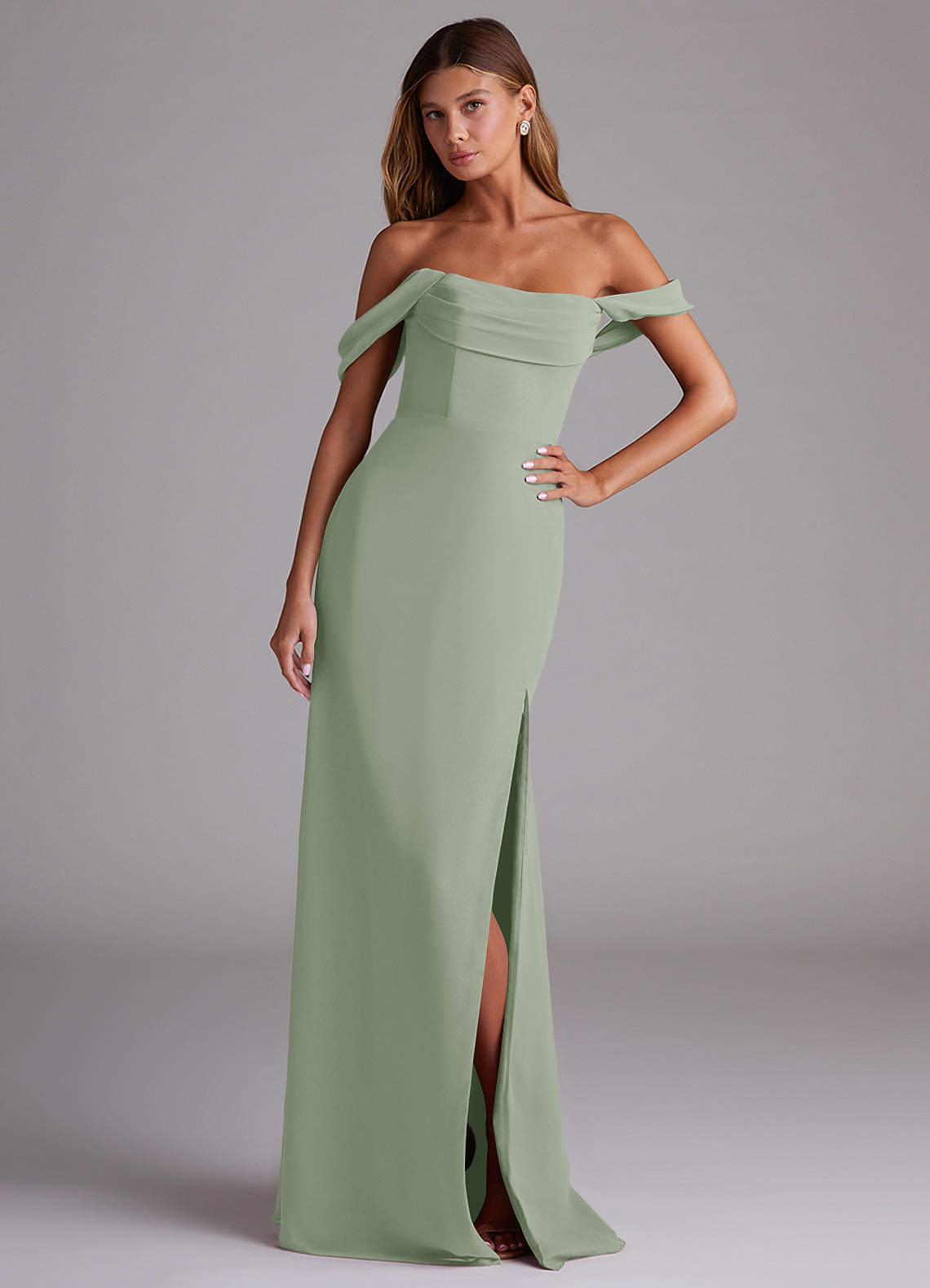 Azazie Saige Bridesmaid Dresses Dusty Sage A-Line Off the Shoulder Chiffon Convertible Dress image3