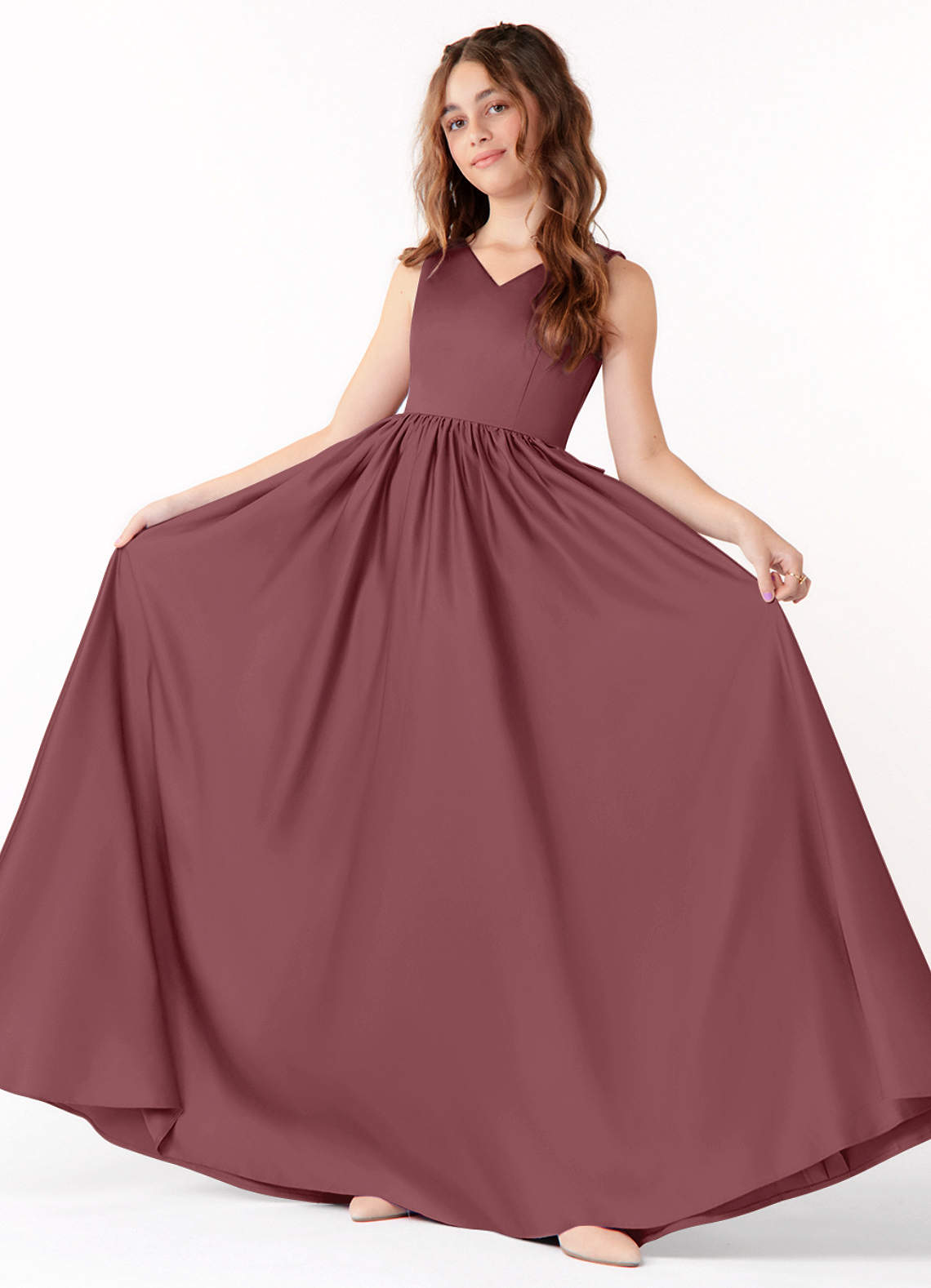 Azazie Hathaway Vestido de Rosa Del Desierto de Satin Mate de Acampanado con Lazo image1