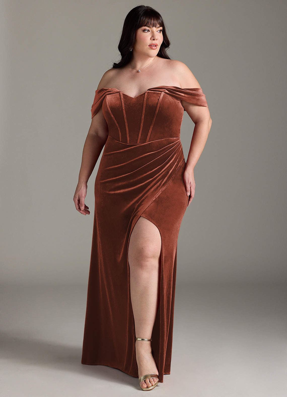 Azazie Jas Ready to Ship Terracotta Velvet Bridesmaid Dresses | Azazie