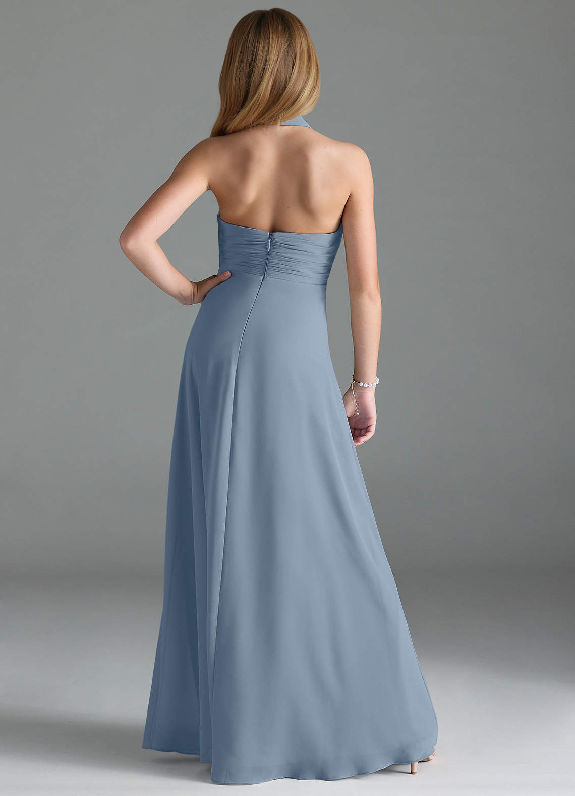 Azazie Tessie Junior Dusty Blue A-Line Pleated Chiffon Dress image1