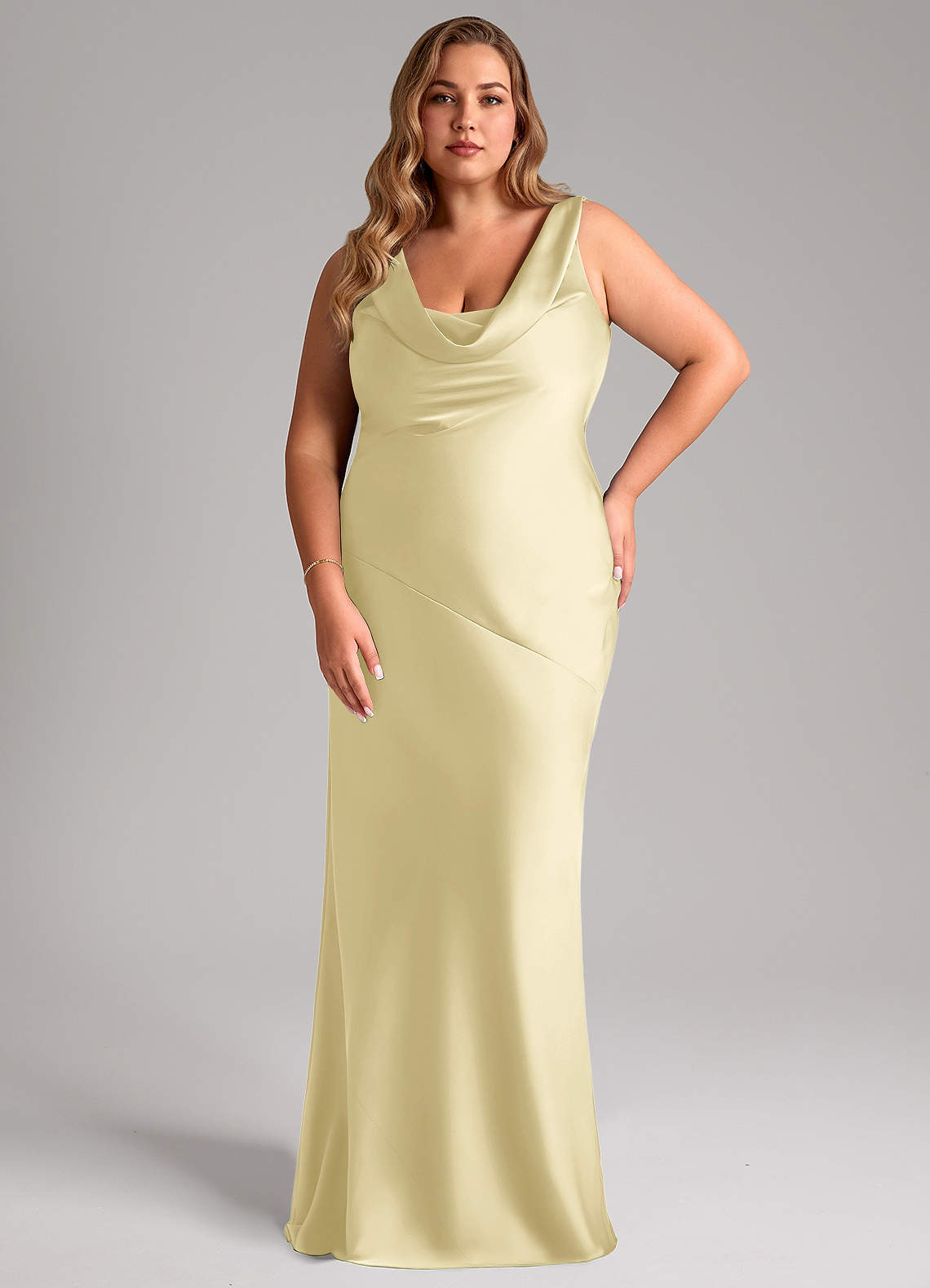 Azazie Rylina Brautjungfernkleider Meerjungfrau-Linie Stretch-Satin Kleid Zitronensorbet image1