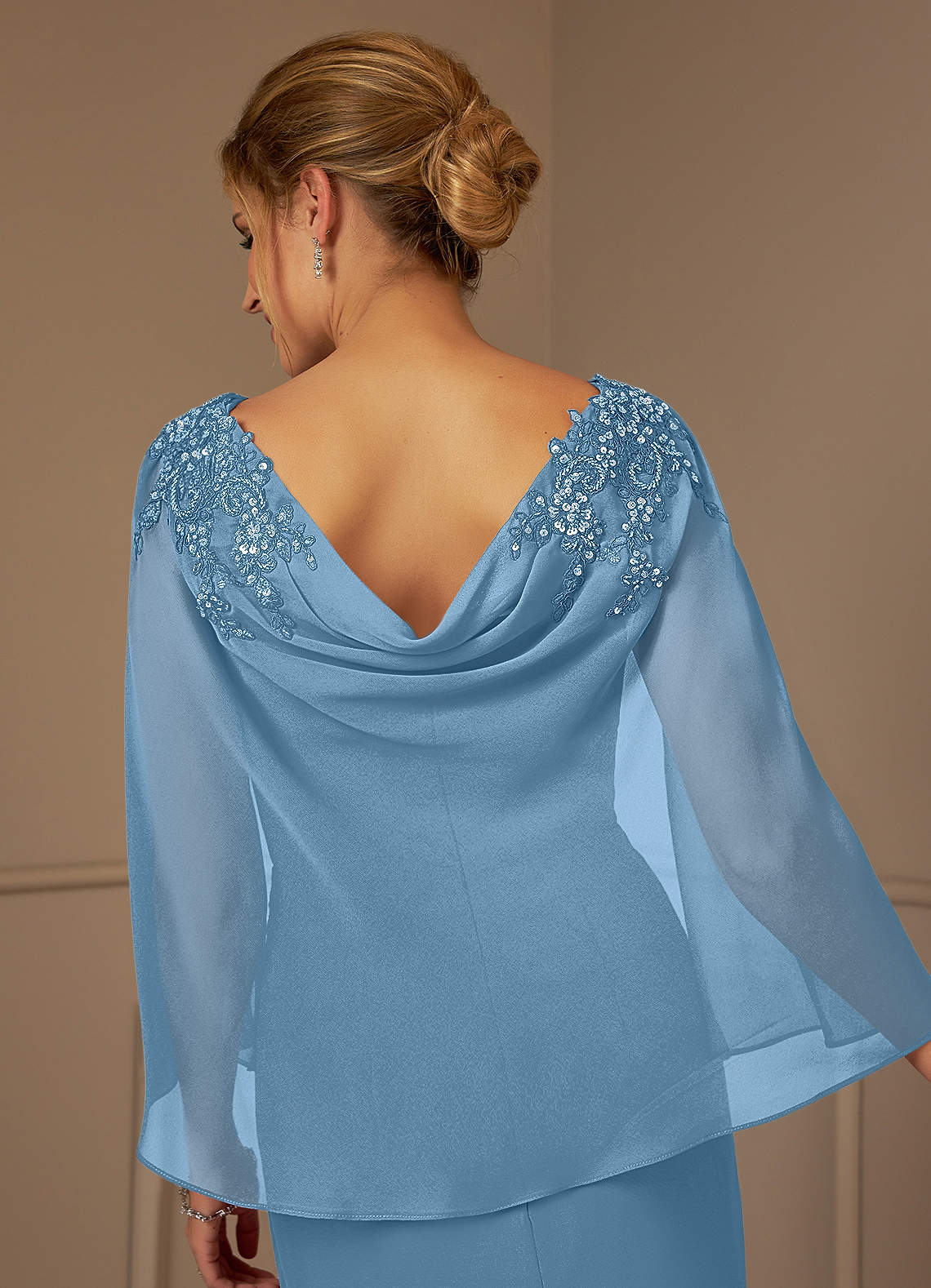 Azazie Carmela Mother of the Bride Dresses Steel Blue Sheath Lace Chiffon Dress image10