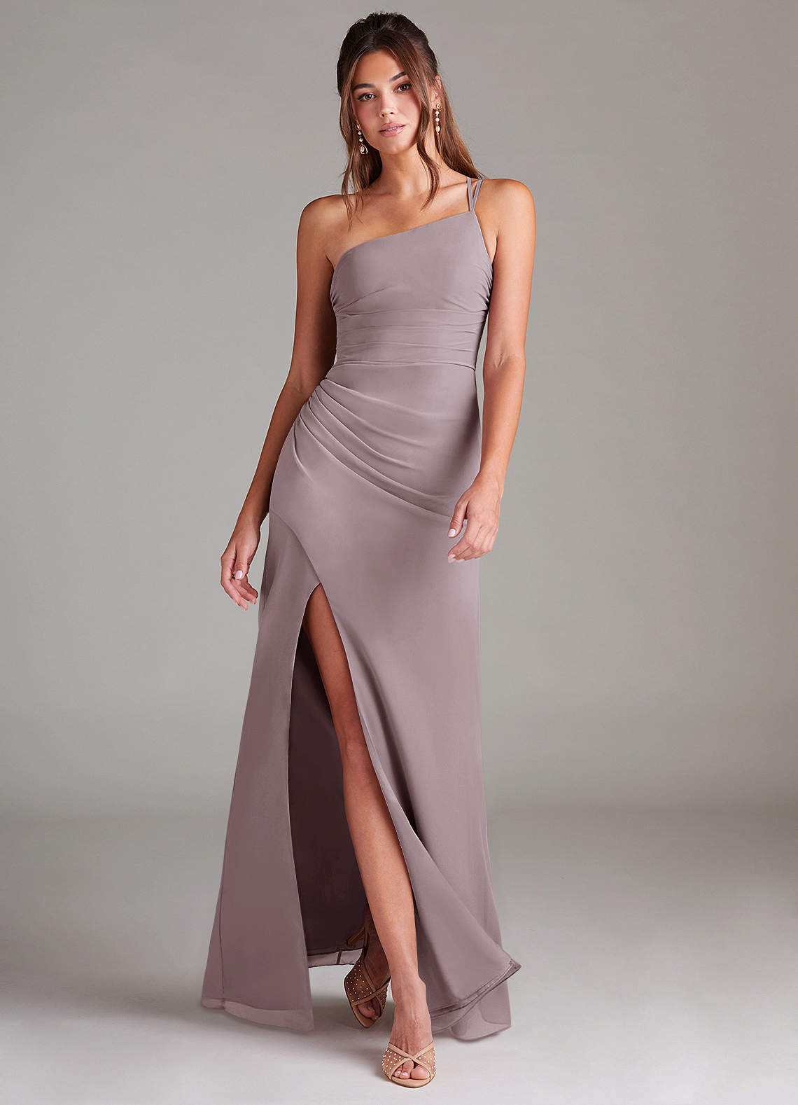 Azazie Eren Brautjungfernkleider Etui One-Shoulder Chiffon Kleid Dämmerung image1