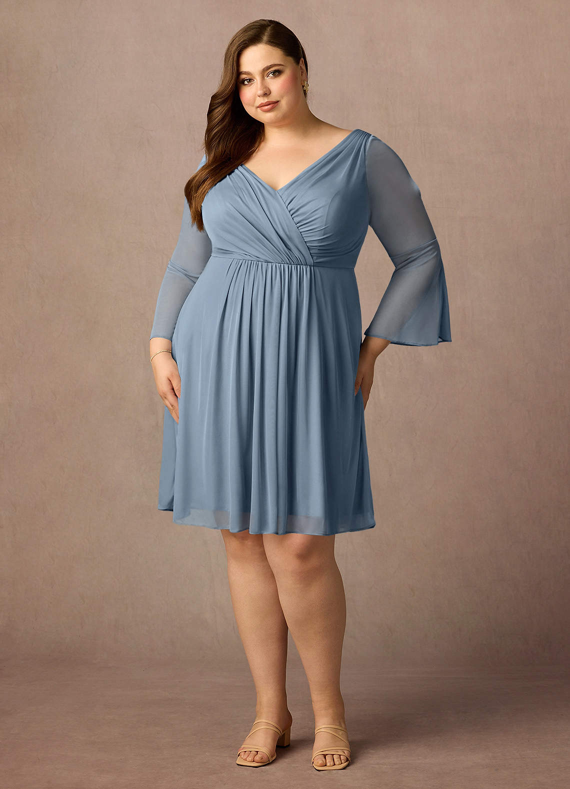 Azazie Teraso Mother of the Bride Dresses Dusty Blue A-Line Pleated Mesh Dress image1