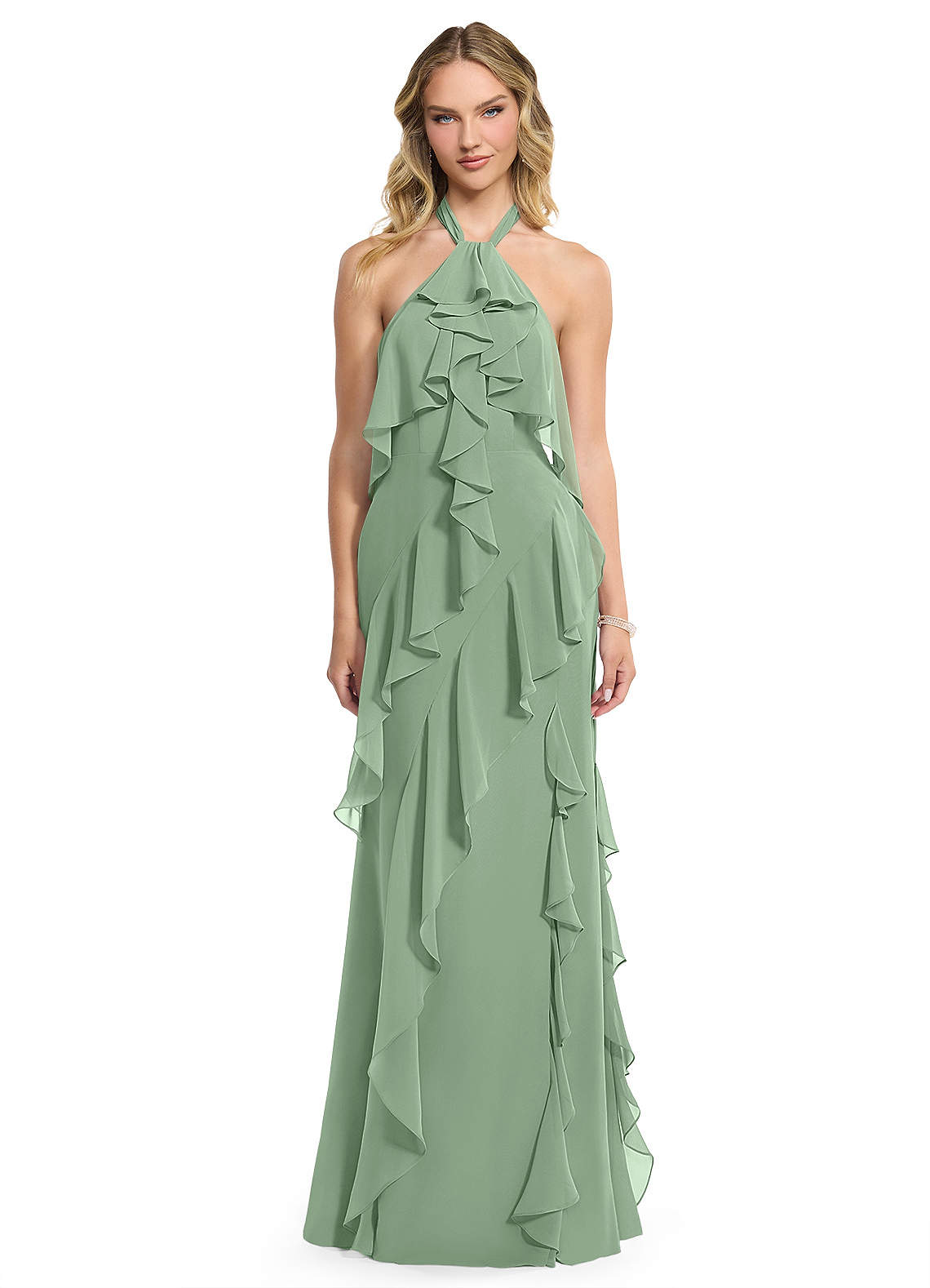 Azazie Velma Brautjungfernkleider A-Linie Seitliche Cut-Outs Chiffon Kleid Matcha image1