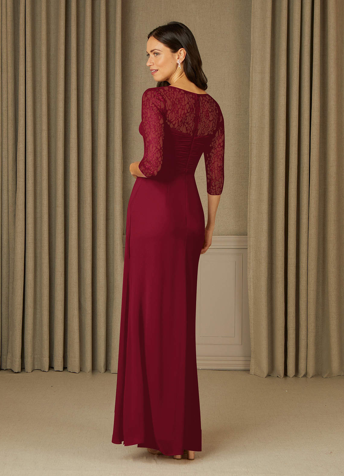 ドレス Azazie Zolla Burgundy A-Line Lace Chiffon Dress | Azazie