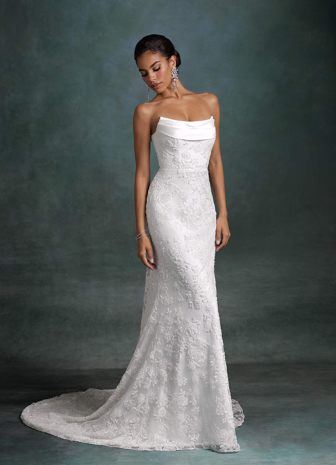 Azazie Frankie Wedding Dresses Diamond White Fit and Flare Strapless Embroidered Sequin Dress image3