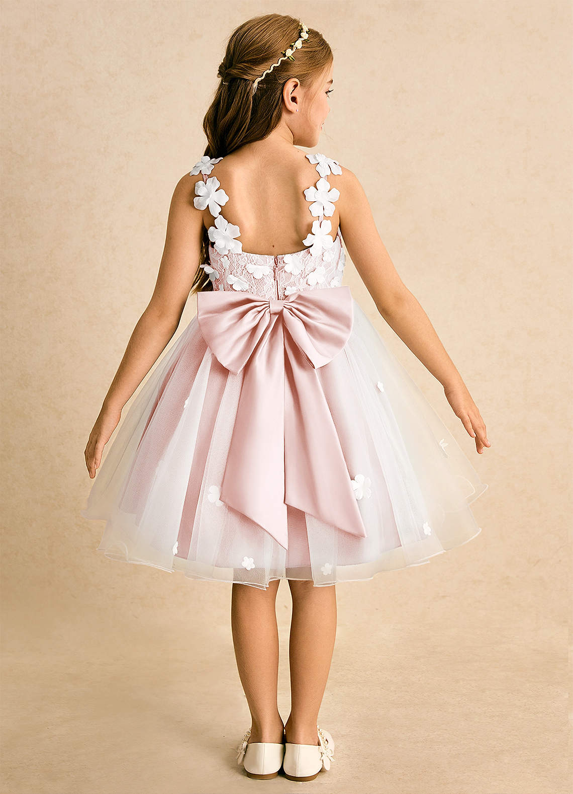 Azazie Junebug vestidos de niña de las flores Vestido de Marfil Rosa Ruborizado de Tul de Princesa con Encaje image1