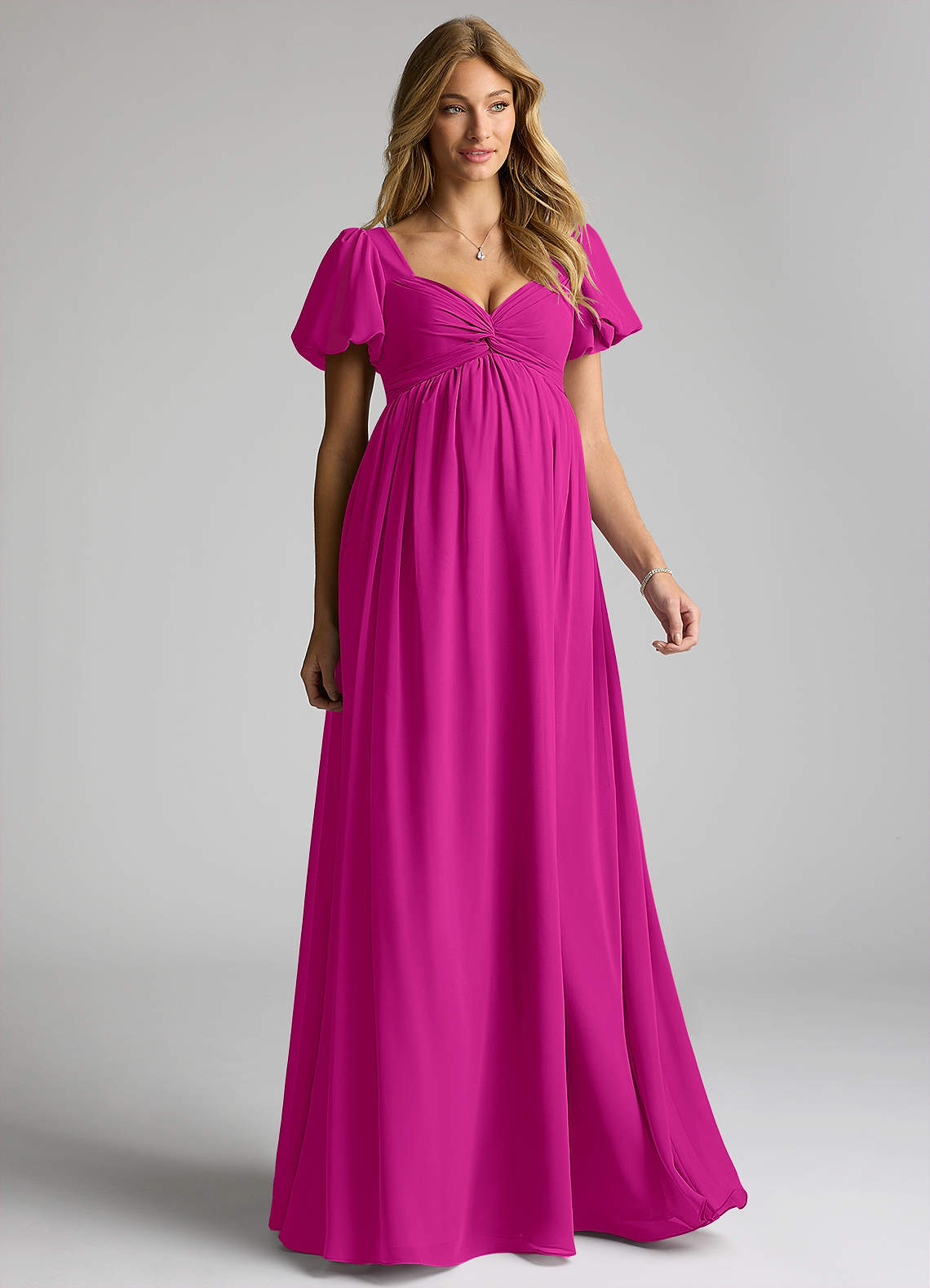 Azazie Madisynn vestidos de dama de honor de maternidad Vestido de Lazo Hasta el suelo Gasa image1